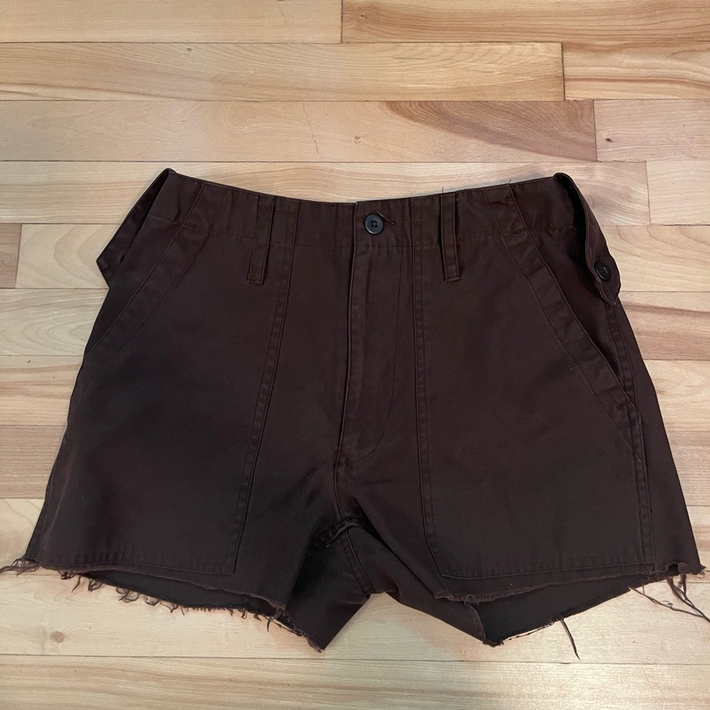 Brown distressed cargo shorts